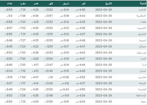 مواقيت الصلاة اليوم